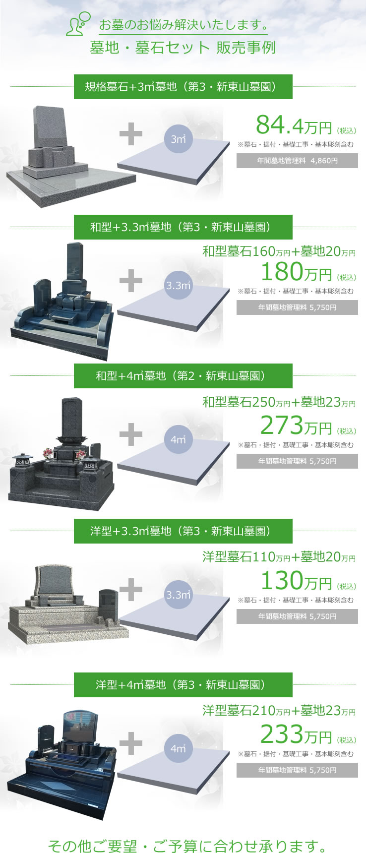 規格墓石墓地（函館市東山町 第３・新東山墓園）